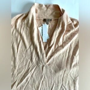 LILLA P Women's M/L Shawl‎ Collar Tunic Sweater Wheat V-Neck Sleeveless